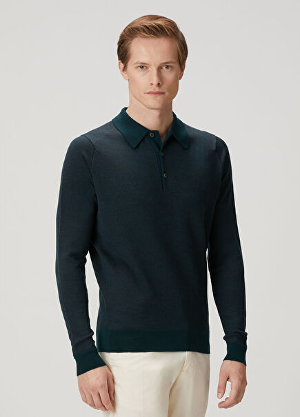 Herbie Dark Green Wool Polo Sweater