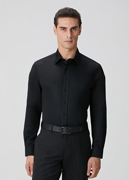 Siyah Non-Iron Saten Gömlek