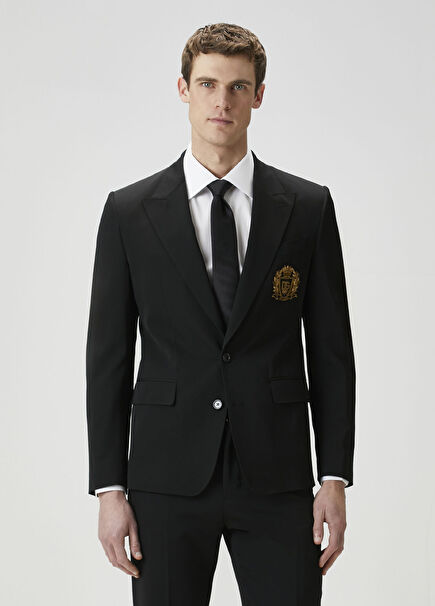 Black Logo Detail Wool Jacket