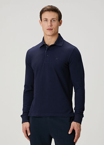 Lacivert Polo Yaka Sweatshirt