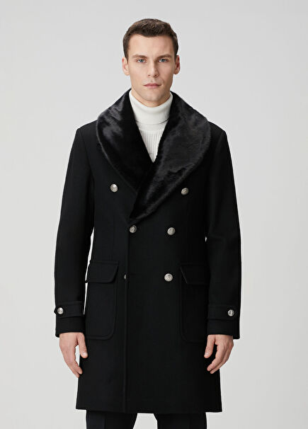 Black Wool Cashmere Blend Coat