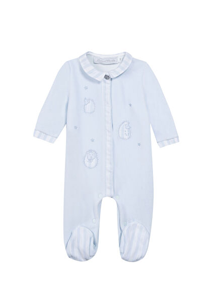 Light Blue Velvet Garda Collared Baby Boy Jumpsuit