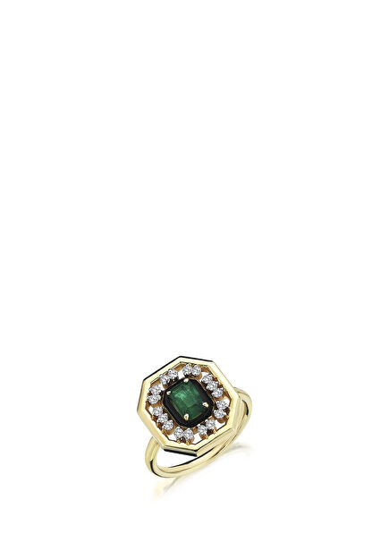 Women Ring in 14K Gold with Fireball Emerald Diamonds