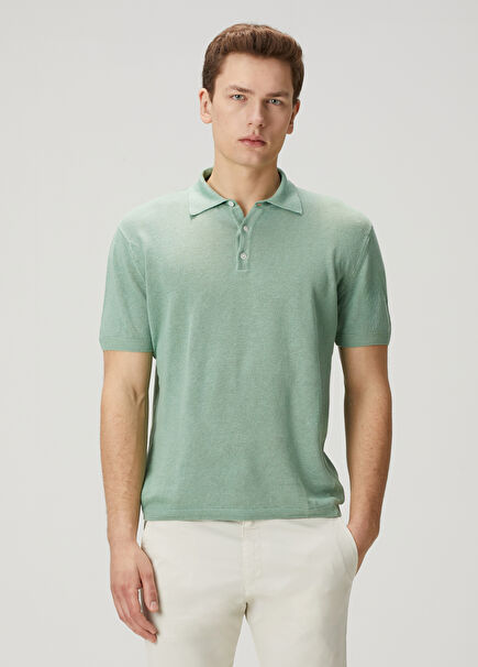 Turquoise Polo Linen T-Shirt