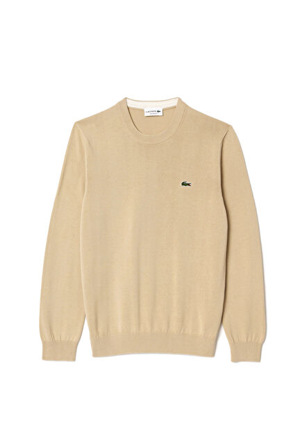 Krem Organik Pamuk Bisiklet Yaka Regular Fit Erkek Kazak