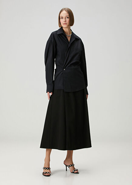 Siyah Midi Gömlek Elbise