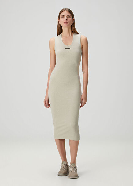 Beige Midi Knit Dress