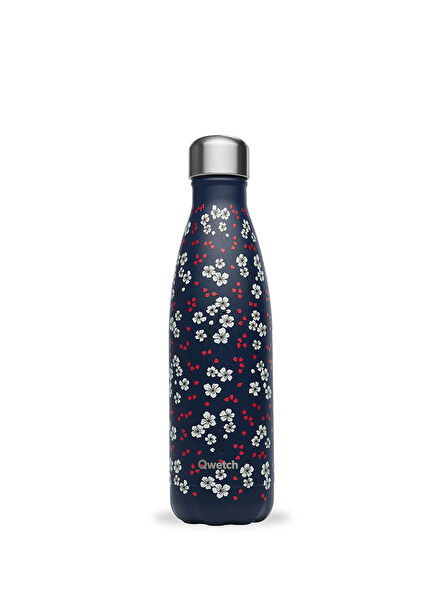 Floral Pattern Insulated Navy Blue Thermos 500 ml