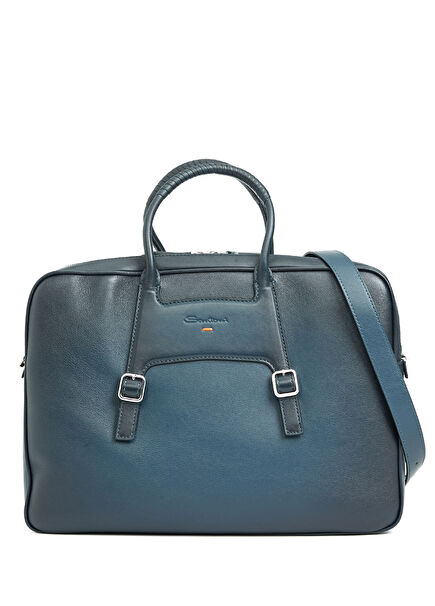 Dark Blue Men's Leather Briefcase