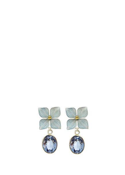 Aquamarin Taşlı Mavi Ortanca 925 Ayar Gümüş Kadın Küpe