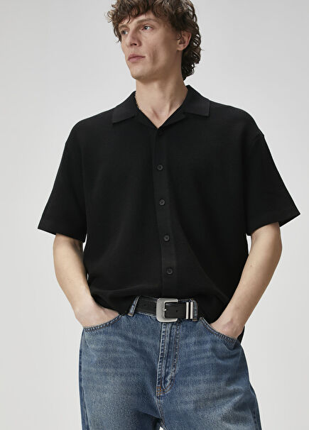 Black Polo Waffle Sweater