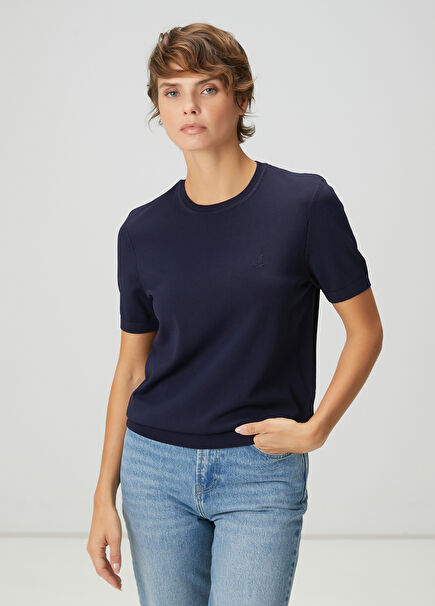 Navy Blue Short Sleeve Sweater