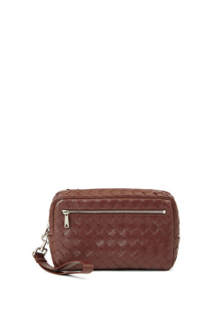 Intrecciato Burgundy Leather Shaving Bag