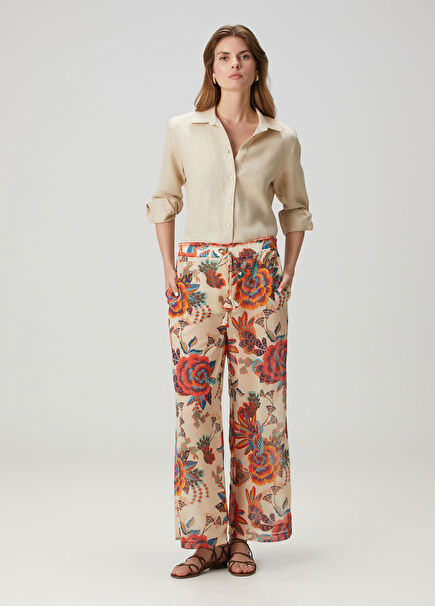 Cream Floral Pants