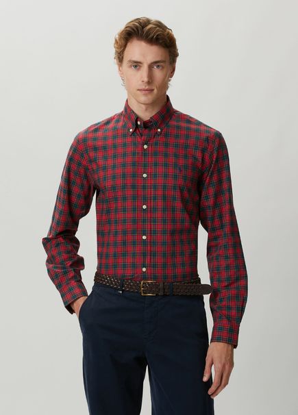 Custom Fit Kırmızı Ekose Desenli Twill Gömlek