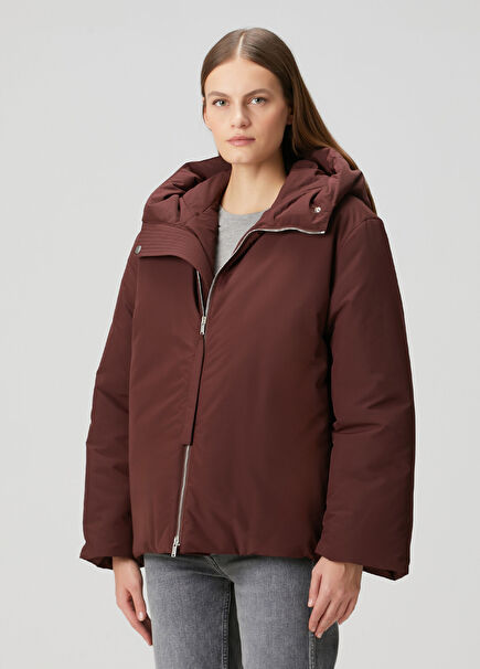 Bordo Kapüşonlu Mont