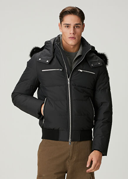 Cloud Siyah Kapüşonlu Puff Bomber Mont