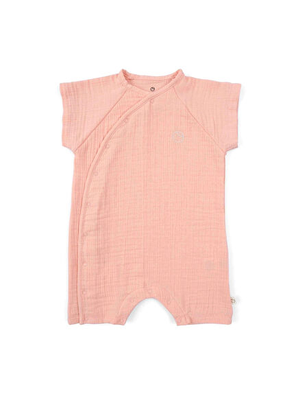 Pink Organic Cotton Muslin Double-breasted Collar Girls' Jumpsuit