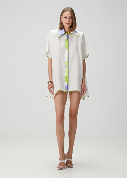 Lemonis White Mini Linen Shirt Dress