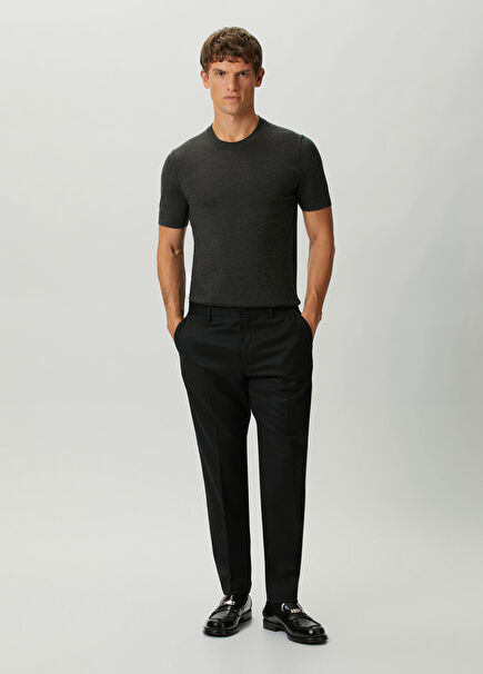 Black Lanyard Wool Trousers