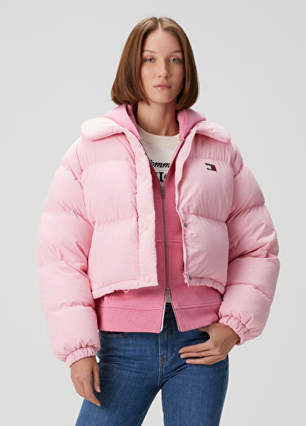 Pink Crop Puffer Jacket