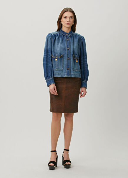 Brown Midi Leather Skirt