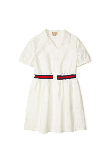 White Logo Embroidered Girls Dress