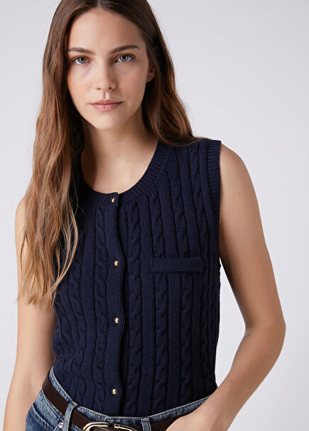 Navy Blue Knitted Wool Vest