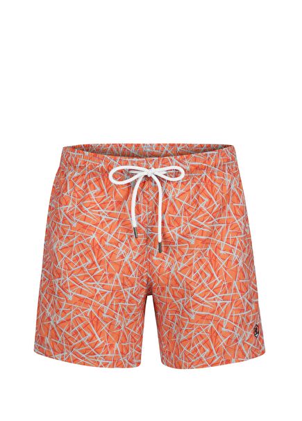 Rey Turuncu Desenli Deniz Şortu