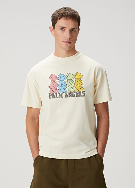 Kırık Beyaz Logo Baskılı T-shirt