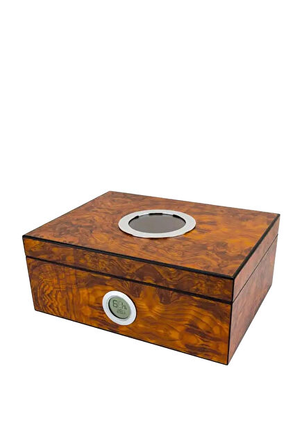 Masif Sedir Camlı Kahverengi Humidor 50s Puro Kutusu