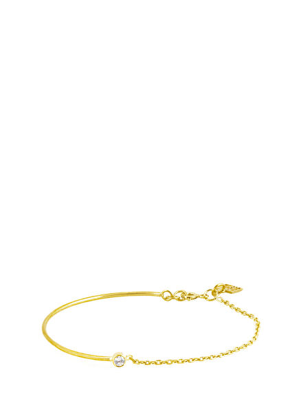 Zincir Detaylı 14 Ayar Altın Kaplama Kadın Gümüş Bileklik