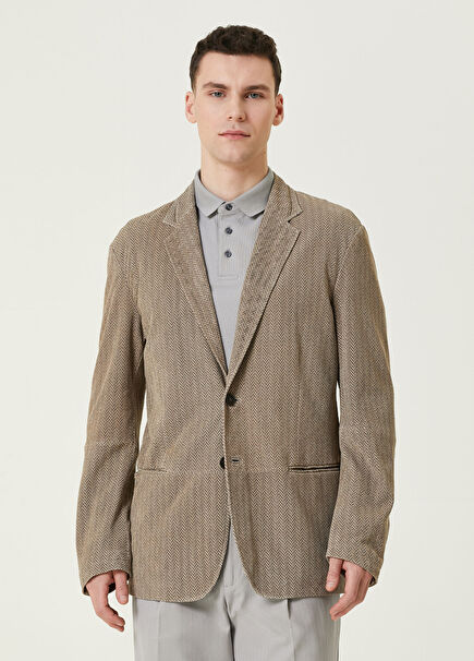 Beige Herringbone Patterned Jacket