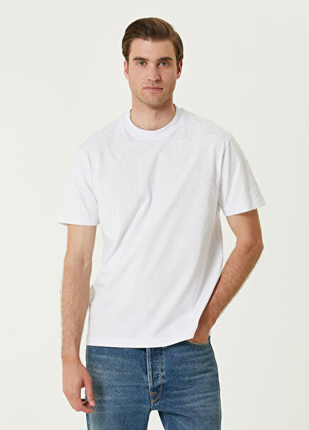 Beyaz Omuzu Baskılı T-shirt