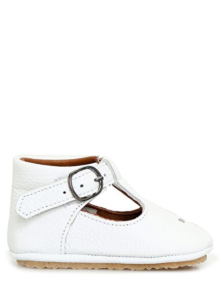 Violet Beyaz El Yapımı Unisex Bebek Deri Ayakkabı