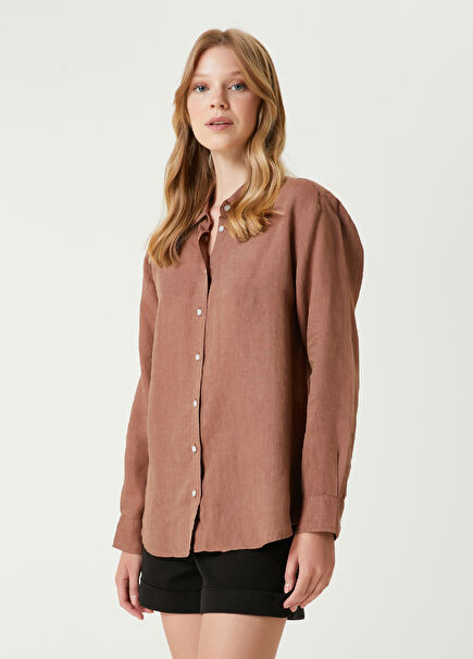 Brown Bird Logo Linen Shirt