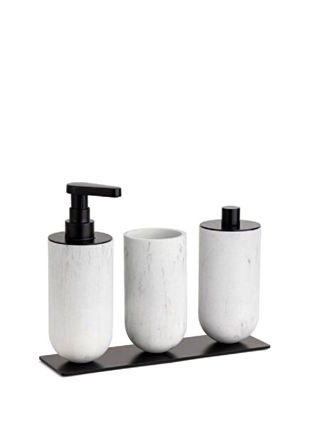 Marble Patterned Black 3-Piece Bathroom Set