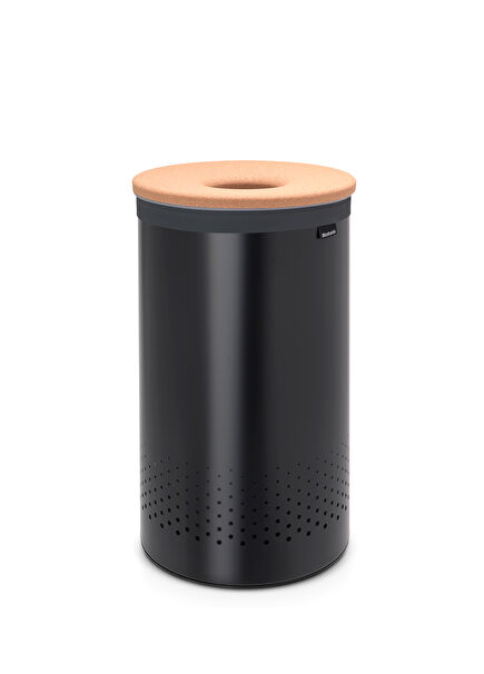 Matt Black Cork-Lid Metal Laundry Bin 60L