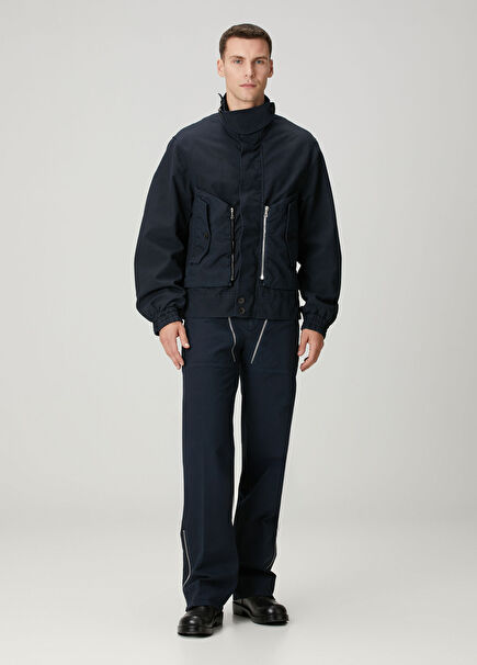 Pexior Navy Blue Zipper Detailed Trousers