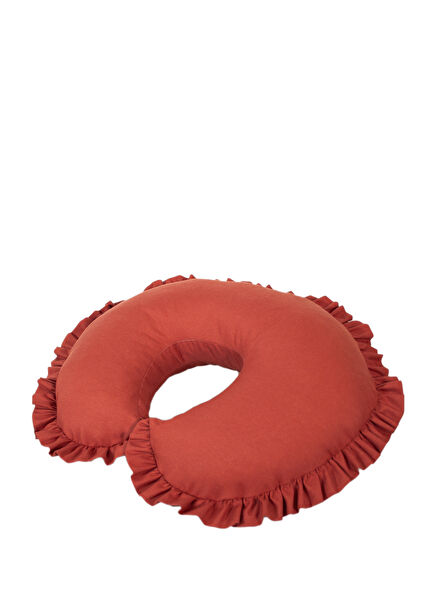 Crimson Brick Color Cotton Ruffled Nursing Pillow