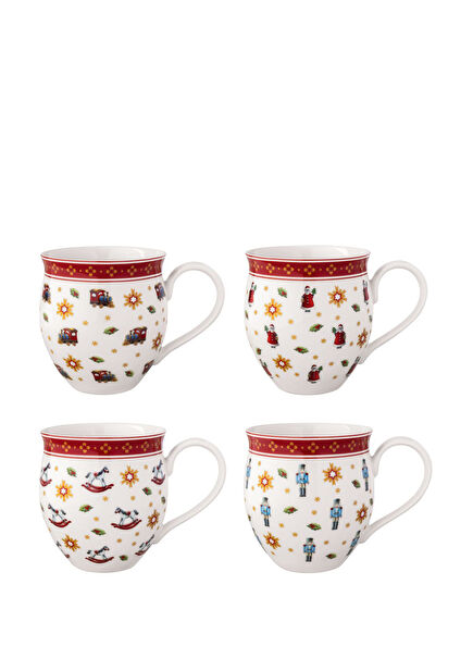 Toy's Delight Christmas Themed Porcelain 4-Piece Mug Set