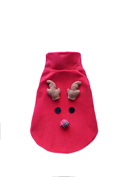 Kırmızı Polar Geyikli Kedi Köpek Montu