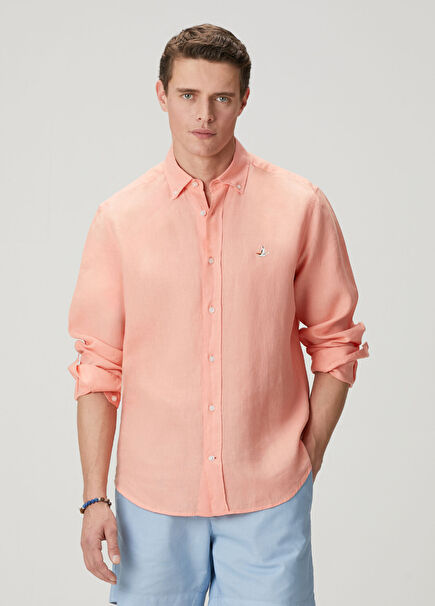 Comfort Fit Salmon Linen Shirt