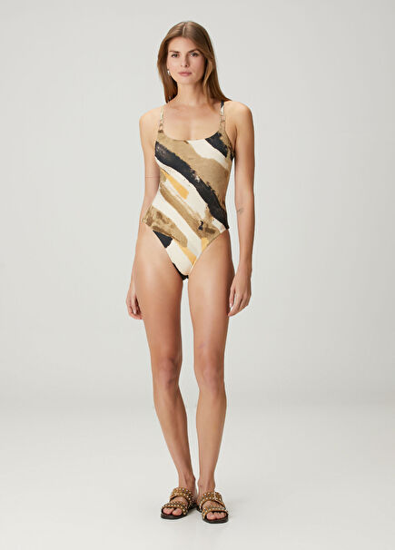Multicolored Brush Print Swimsuit
