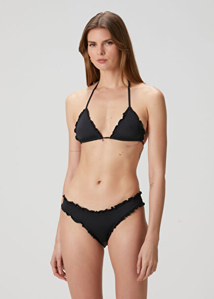 Nick Siyah Fırfırlı Üçgen Bikini Üstü