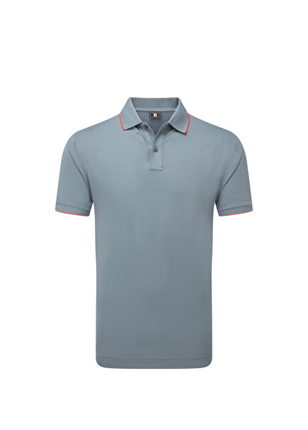 Tipped Pique Hibiscus Gri Kısa Kollu Erkek Golf T-Shirt 