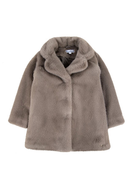 Beige Plush Girl's Coat