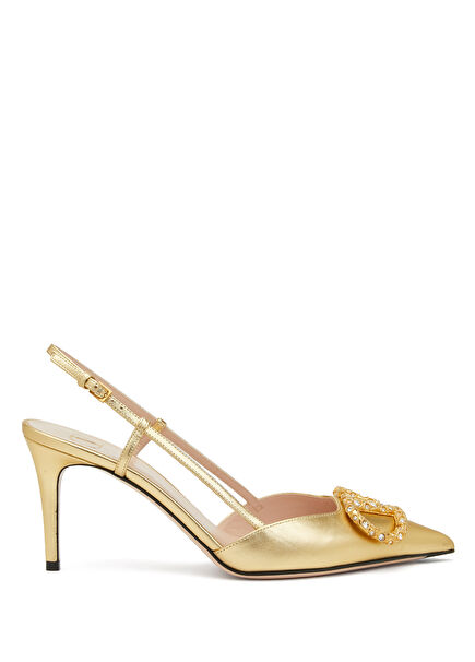 VLogo Signature Gold Leather Heels