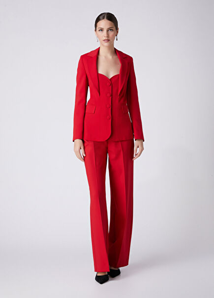 Red Pipe Leg Evening Pants
