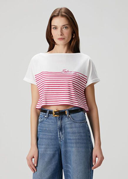 White Striped Crop T-Shirt
